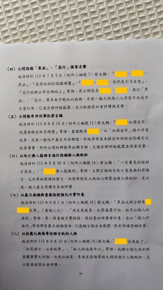 第18頁|黑函、惡行、犯罪、恐嚇字眼密集出現