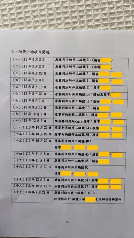 第23頁|附帶上訴項目簡述總表