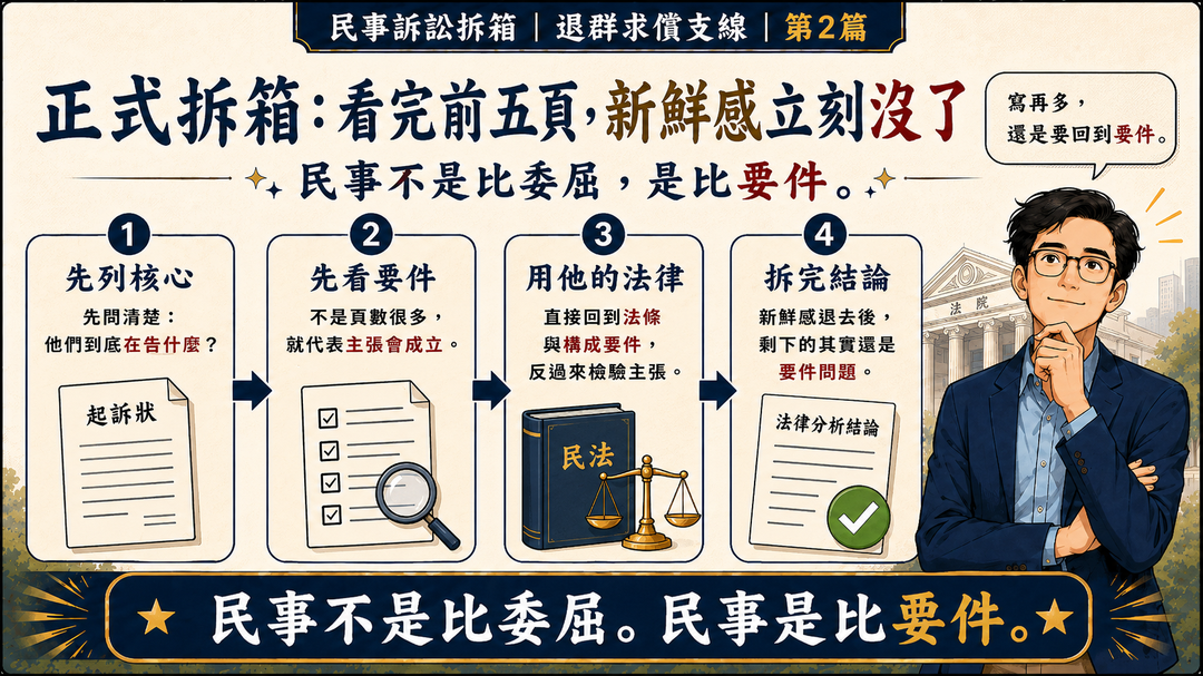 民事訴訟拆箱|退群求償支線 第2篇|正式拆箱:看完前五頁,新鮮感立刻沒了|結尾梗圖