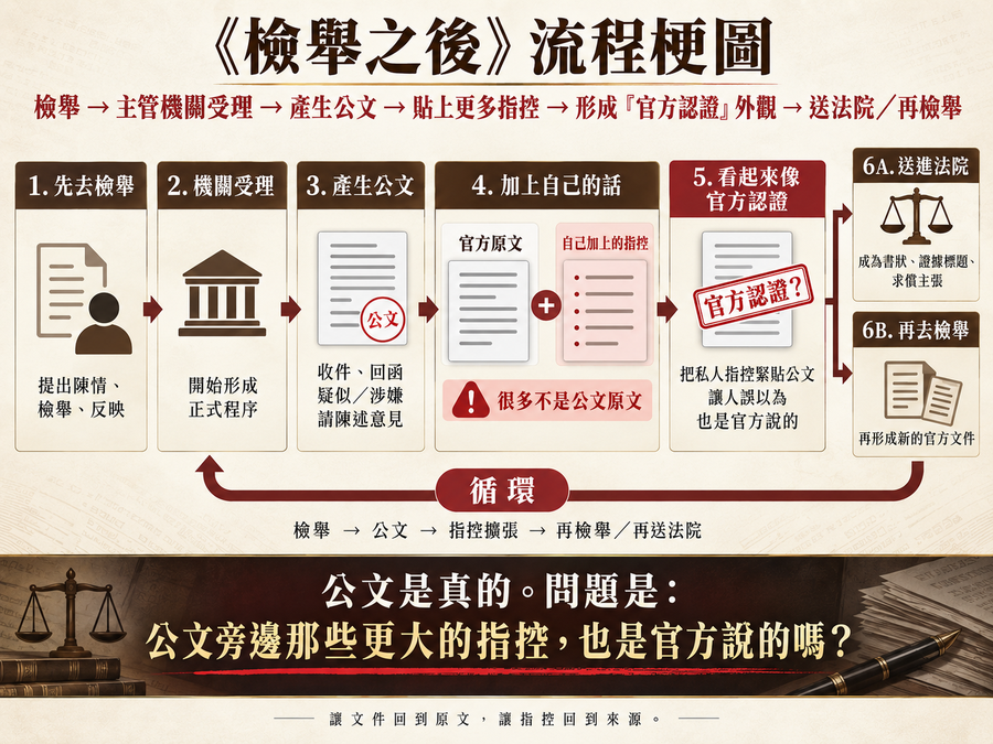 《檢舉取得公文回函之後》流程梗圖