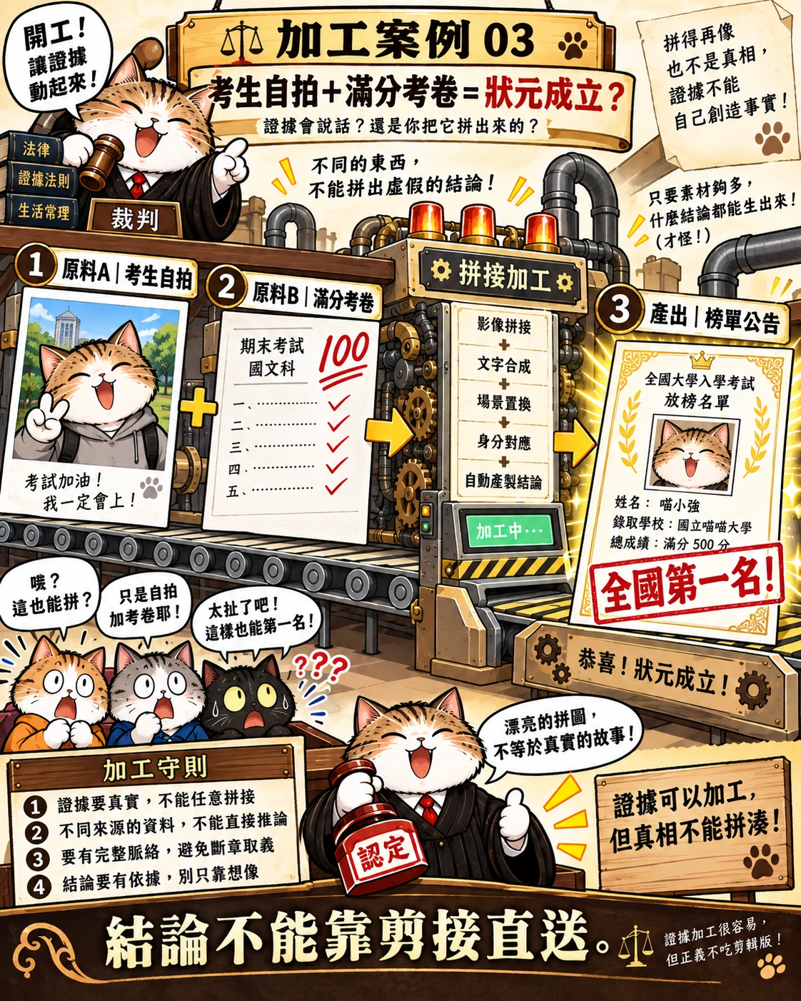 加工案例三：考生自拍加滿分考卷就推出狀元成立的諷刺漫畫