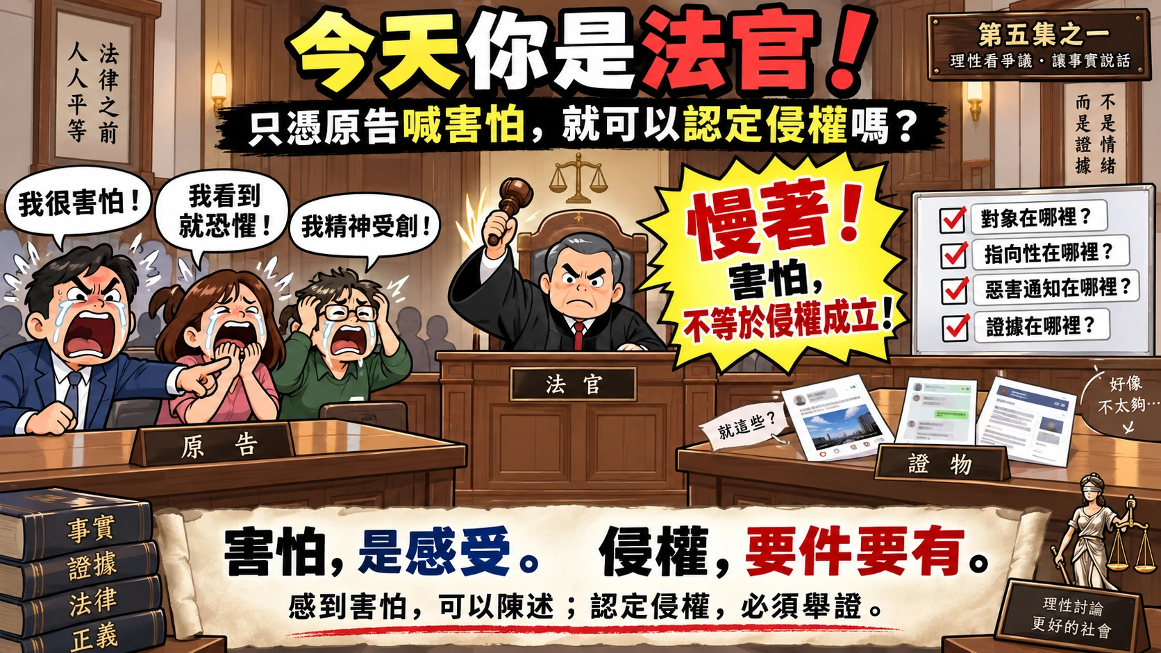 第五集之一法庭實習漫畫:今天你是法官,害怕不等於侵權成立,須檢驗證據與法律要件