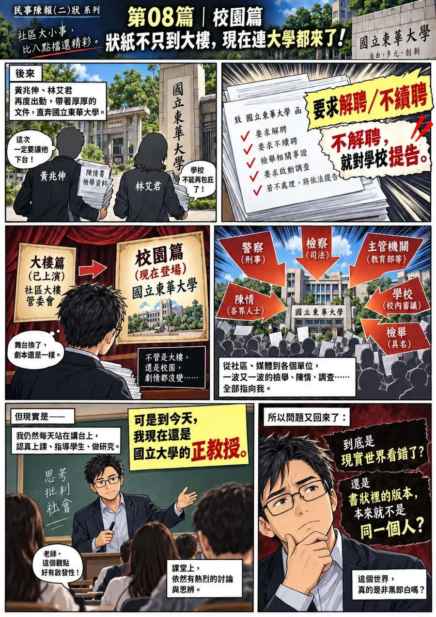 從社區爭議延伸到大學解聘不續聘程序的漫畫