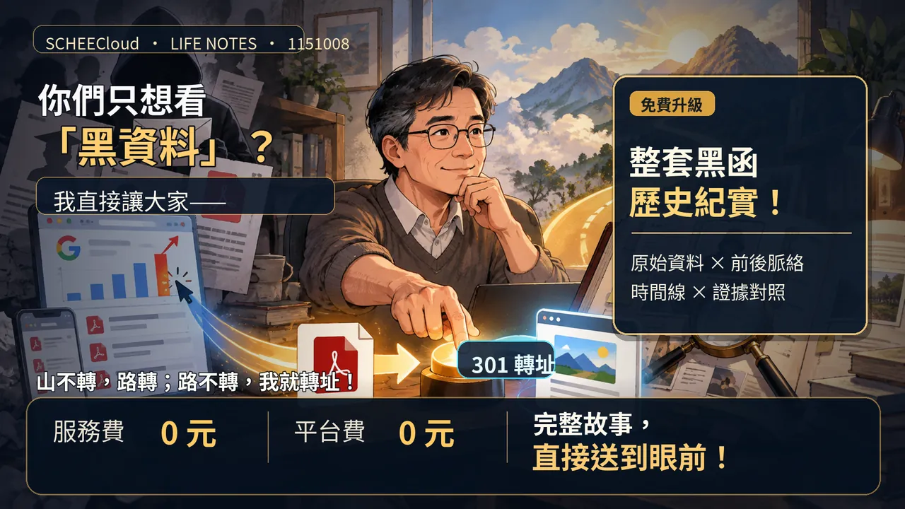 主題梗圖:讀者只想看孤立黑函附件,我把搜尋入口轉到完整黑函歷史紀實,免費升級,服務費和平台費都是零元