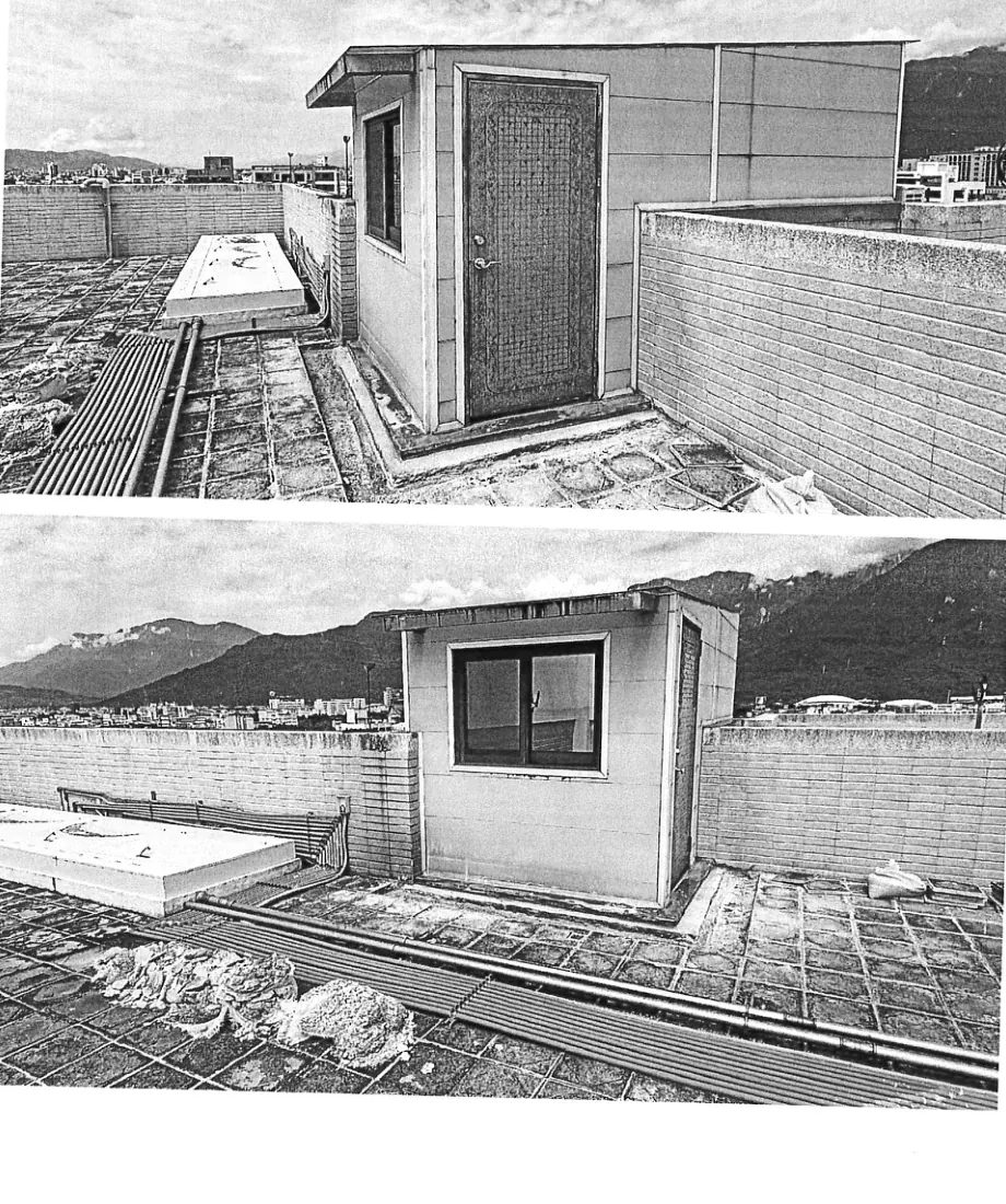 原告送交法院書狀第30頁所附兩張屋頂照片:本大樓頂樓樓梯出入口包覆構造