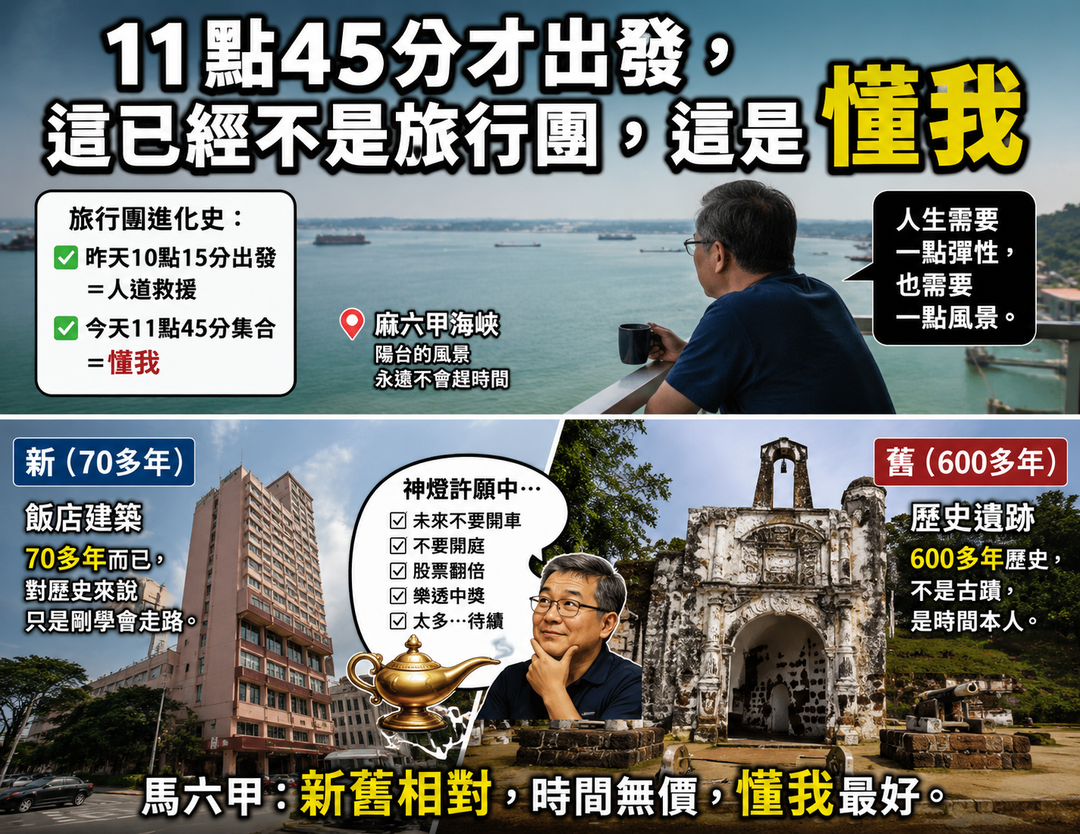 老照片支線第5篇上梗圖：11點45分才出發，這已經不是旅行團，這是懂我