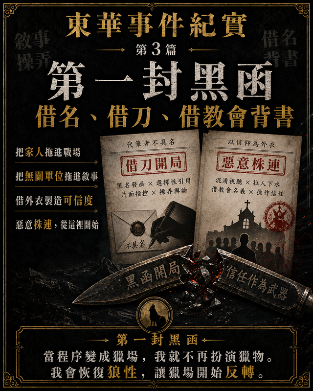 第一封黑函:借名、借刀、借教會背書,如何把家人與無關單位拖進戰場