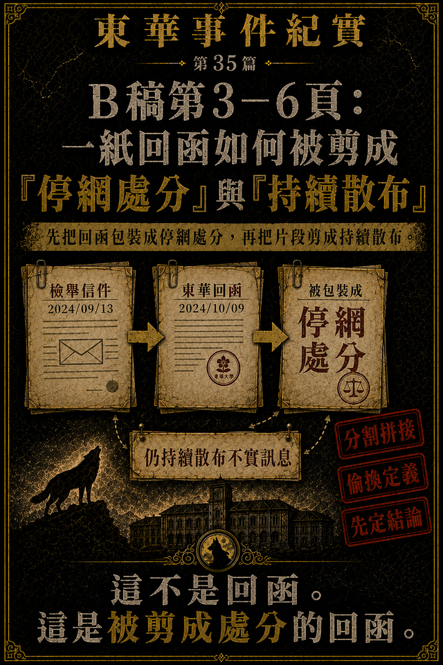 B稿第3–6頁:一紙回函如何被剪成「停網處分」與「持續散布」