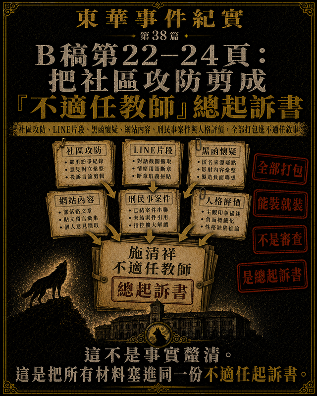 B稿第22–24頁:把社區攻防剪成「不適任教師」總起訴書