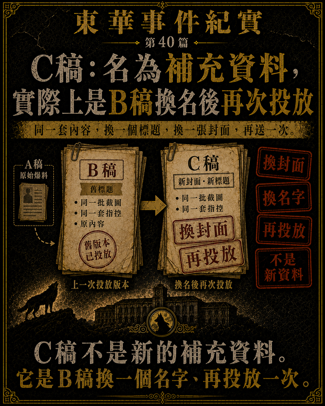 C稿:名為補充資料,實際上是B稿換名後再次投放