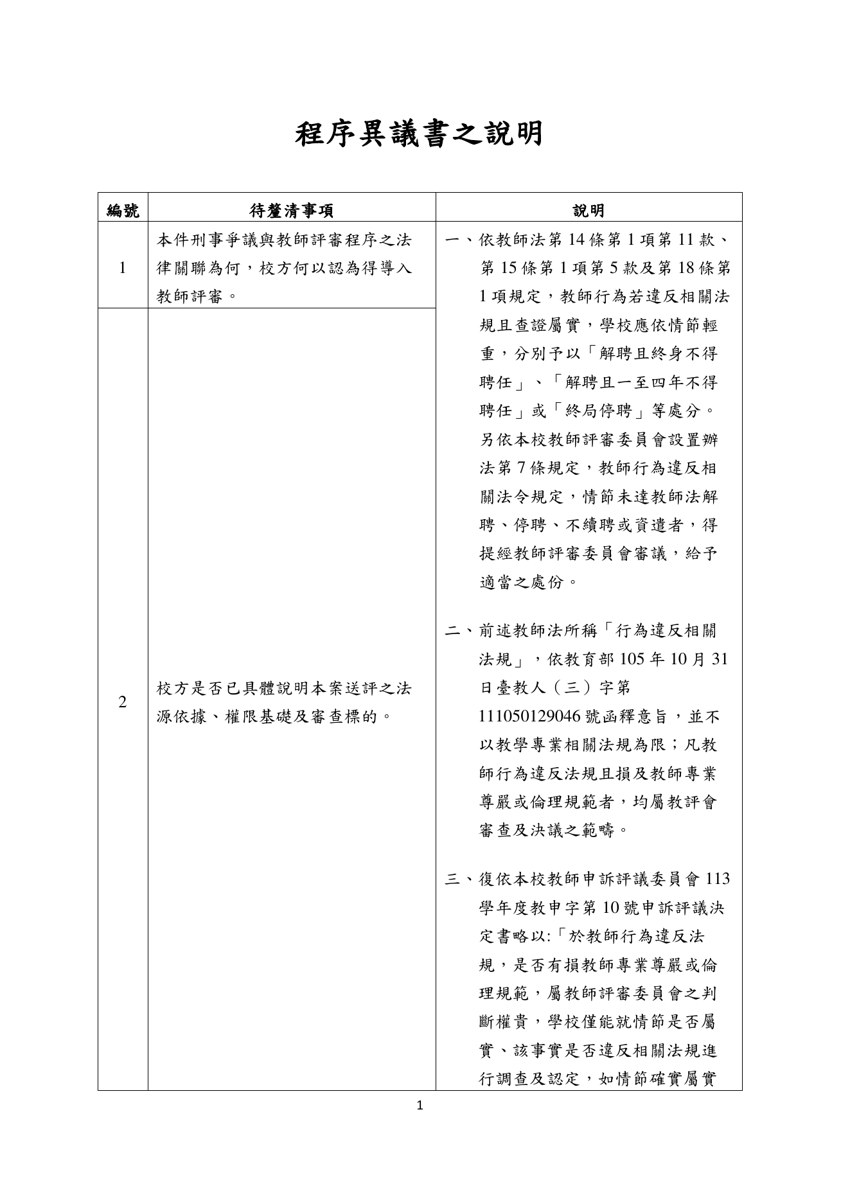 程序異議書之說明第1頁